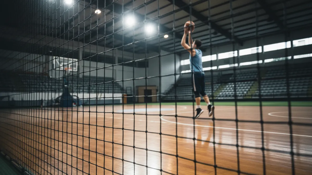 Entrenamiento de tiro de baloncesto en cancha lateral antes de un partido de la NBA.