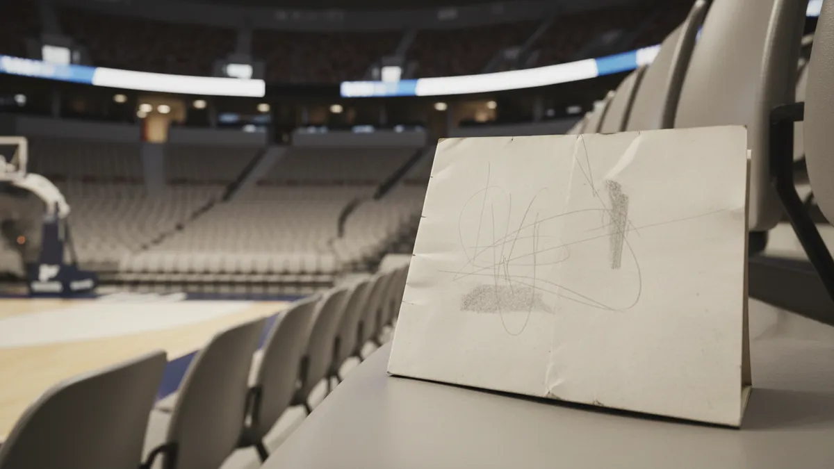 Programa de partido de la NBA doblado con anotaciones a lápiz en un asiento.