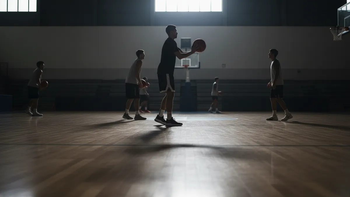 Jugadores de la NBA calentando en la cancha antes de un partido.